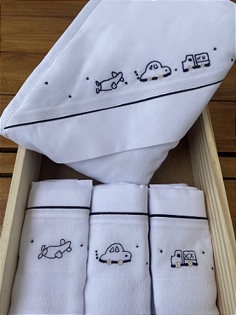 Kit Enxoval Bordado a Mão 4 Peças