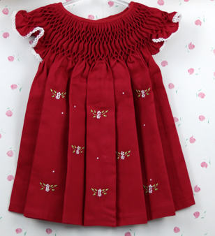 Vestido casinha de abelha vermelho com bordado