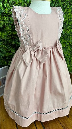 Vestido infantil com rechilieu rosa chá 3 anos