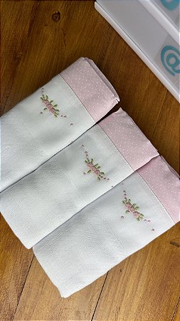 Kit 3 Fraldas de Ombro Bordadas a Mão