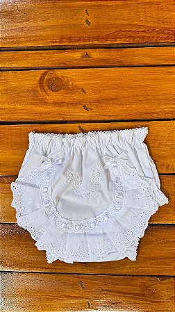 Calcinha infantil com bico de algodão e bordado manual