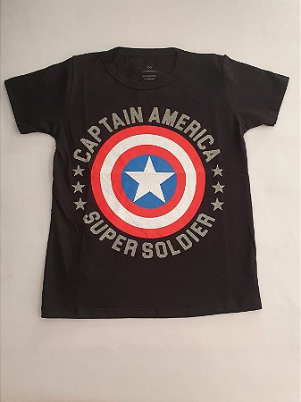 Camiseta Capitão América Preto - TAM. 6 - Mamãe Girafa