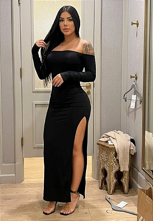 Vestido Amora Preto Inventmoda modelo longo