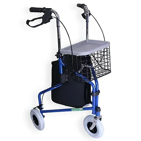 Andador Idoso 3 Rodas, Dobrável Freio E Cesto Suporta 100 Kg