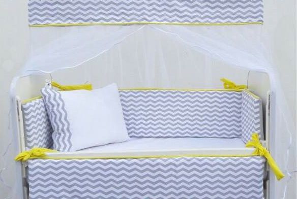Kit Enxoval Mini Berço Chevron Amarelo 08 peças