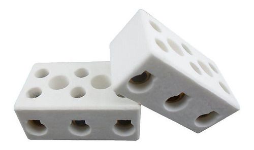 Kit 50 Conector de Porcelana 10mm² 3 Polos 25A C/ Isolação até 600V e Suporta Temperatura até 350 ºC