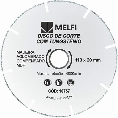 Kit de Disco Corte C/ Tungstênio 110x20mm Madeira Plástico e outros materiais