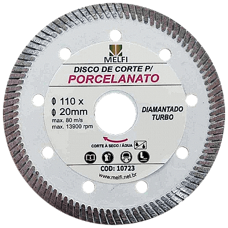 Disco Diamantado Turbo Porcelanato 4 3/8" x 20,0mm Utilizado na Serra Mármore
