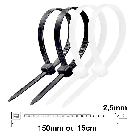 Kit 1000 Abraçadeira de Nylon 6.6 Uso Profissional | 2,5x200 mm | Alta Resistência |Proteção UV |