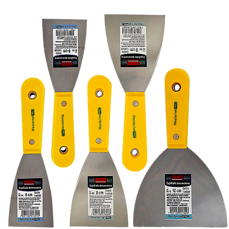 Caixa 12 Espátula Aço Cromado 12 cm Chapa Grossa 0,8mm Profissional C/ Cabo Plástico