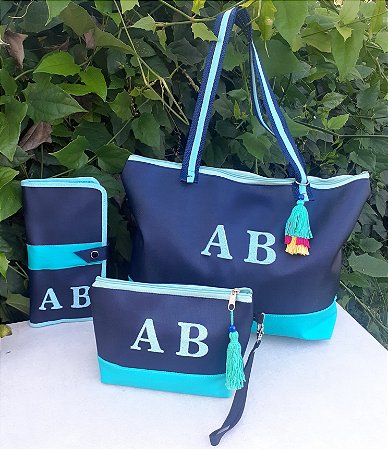 kit Bolsa e duas Nécessaires em Sintético - Personalizada