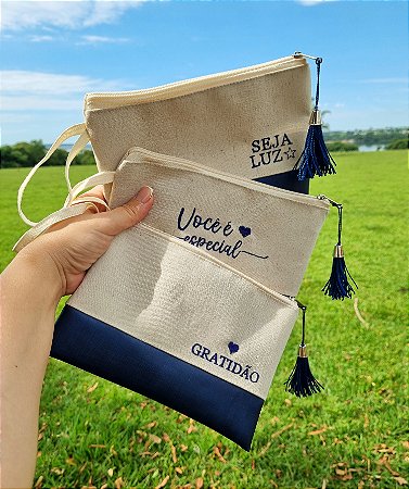 Nécessaire Slim em Linho Personalizada  - Palavrinhas Positivas