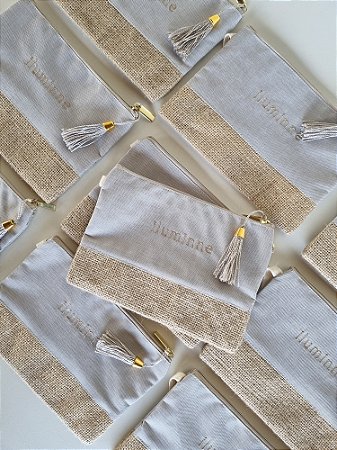 Nécessaire Slim em Linho com Juta - Personalizada