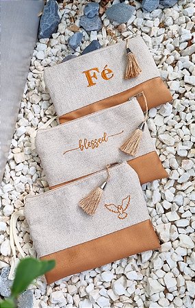 Nécessaire Slim em Linho - Personalizadas