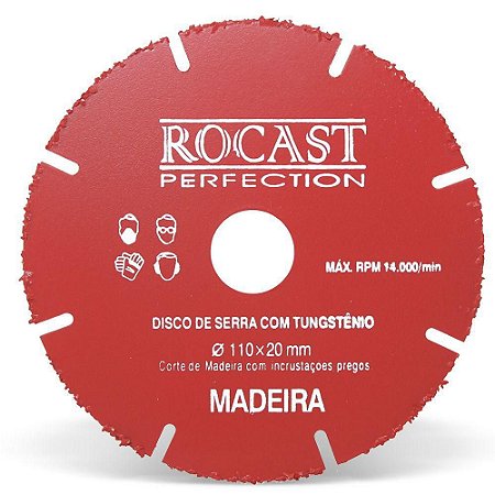 DISCO DE SERRA COM TUNGSTENIO P/MADEIRA 110 X 20 MM ROCAST
