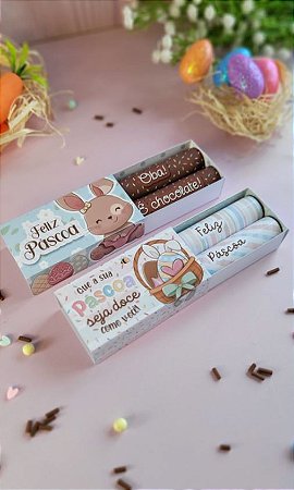 Caixinha Feliz Páscoa com 2 Baton Chocolate - 10 unidades
