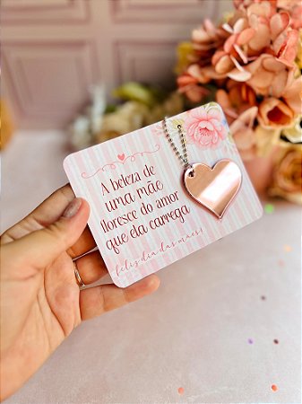 Card com Espelho Coração Rose - 10 unidades