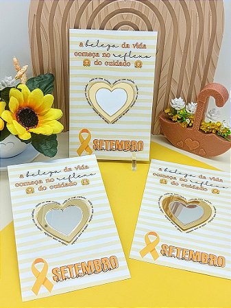 Card com Espelho Coração Setembro Amarelo - 10 Unidades