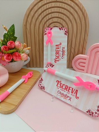 Caneta Outubro Rosa Personalizada - 10 unidades