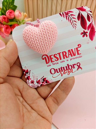 Chaveiro Outubro Rosa Coração 3D - 10 unidades