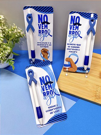 Card com Caneta e Laço 3D Novembro Azul - 10 unidades