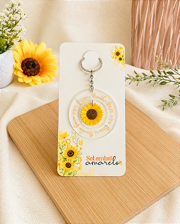 Chaveiro Acrílico com Girassol 3D Setembro Amarelo – 10 unidades