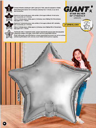 Balão Metalizado liso Estrela 68" Pol. - Celebratoon