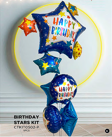 Balão Metalizado kit Birthday Star 5 pçs - Celebratoon