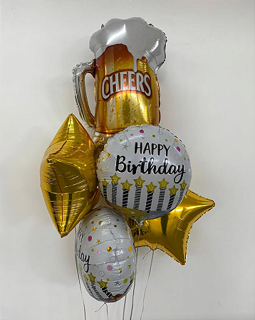 Balão Metalizado kit Birthday Cheers 5 pçs - Celebratoon