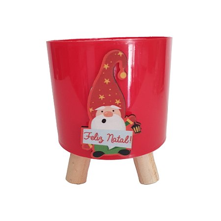 Cachepot Acrilico Pliê c/ Pés Madeira Elfo Natal 11,5cmX14cm- 1un.