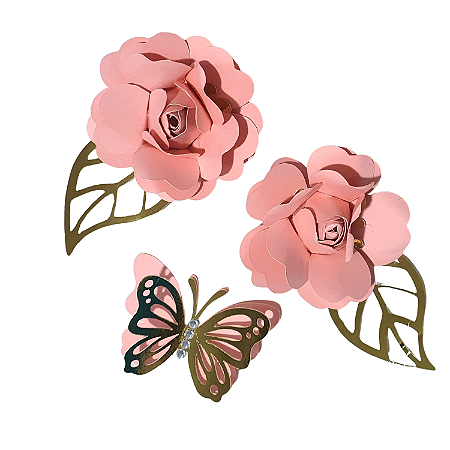 Flores de Papel Scraap Rosa e Borboleta