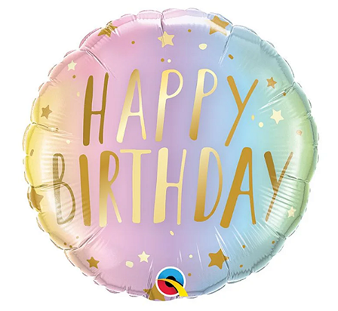 BALÃO METALIZADO 18" REDONDO HAPPY BIRTHDAY GRADIENTE PASTEL 46CM