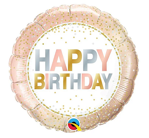 BALÃO METALIZADO 18" REDONDO HAPPY BIRTHDAY ROSE GOLD 46CM
