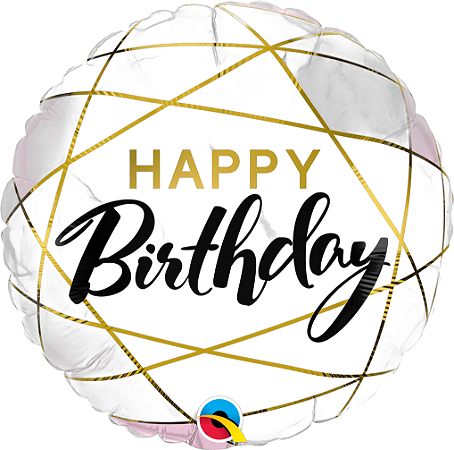 BALÃO METALIZADO 18" REDONDO HAPPY BIRTHDAY MARMORE 46CM