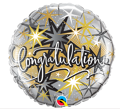 BALÃO METALIZADO 18" REDONDO CONGRATULATION PARABÉNS 46CM
