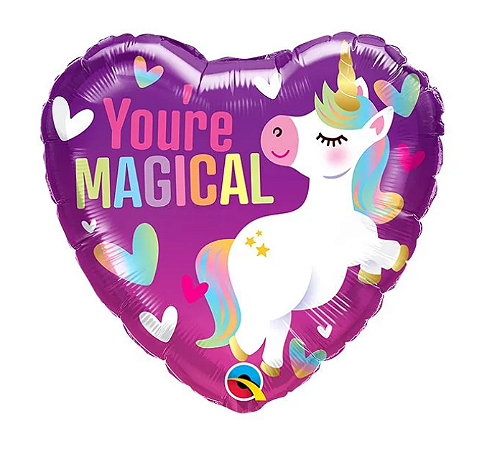 BALÃO METALIZADO 18" CORAÇÃO UNICÓRNIO MÁGICO 46CM