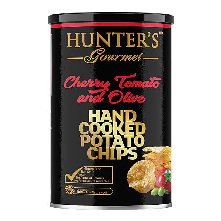 CHIPS DE BATATA FRITA TOMATE CEREJA E AZEITE HUNTERS 150GR