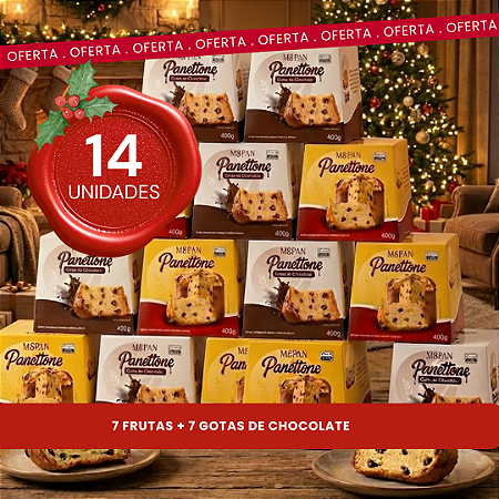 Kit Confraternização: 14 Panetones Sortidos (7 Frutas + 7 Chocolate)