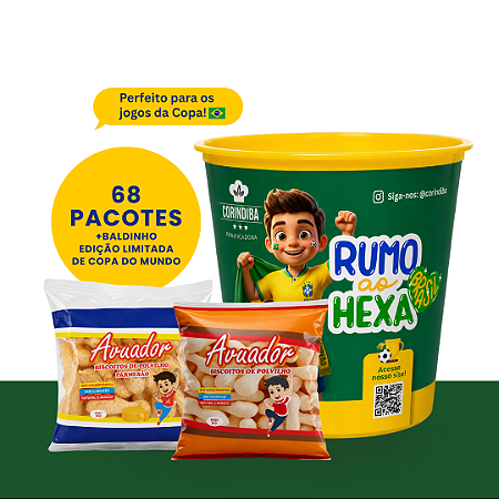 Combo Clássico: Biscoito de Polvilho Avuador Sabor Tradicional + Sabor Parmesão + Baldinho - Caixa com 68 pacotes de 30g