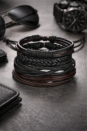 Pulseira de couro Bracelete Marrom e Preto Masculina feminina estilo Europa