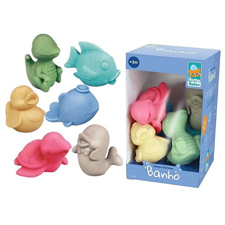 Brinquedo Infantil Coleção Bichinhos P Banho Vinil C 6 Peças