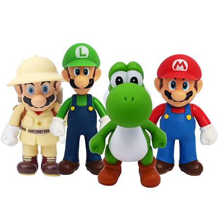 Boneco Super Mario Bros E Luigi + Yoshi Kit Completo 4 Peças