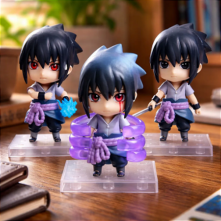 Kit 3 Bonecos Sasuke Uchiha Naruto Shippuden em Três Posições