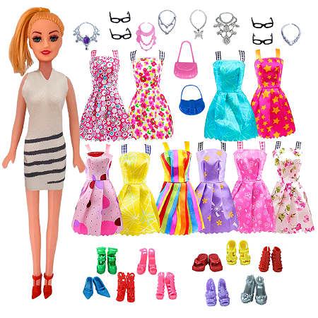 Boneca Belinha Fashion Amigas Well Mix Roupinhas e Acessórios Kit Com 35pç