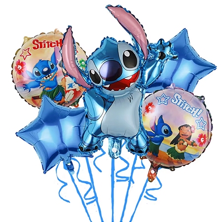Kit 5 Balões Metalizado Lilo Stitch Decoração Estrela