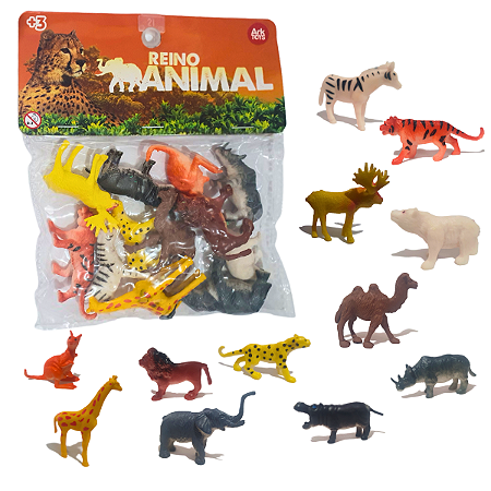 Mini Animais Safari Brinquedo Infantil Conjunto 12 Pç