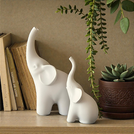 Enfeite 2 Estátua Elefantes Decoração de Mesa Ambiente Sala 15 e 11cm