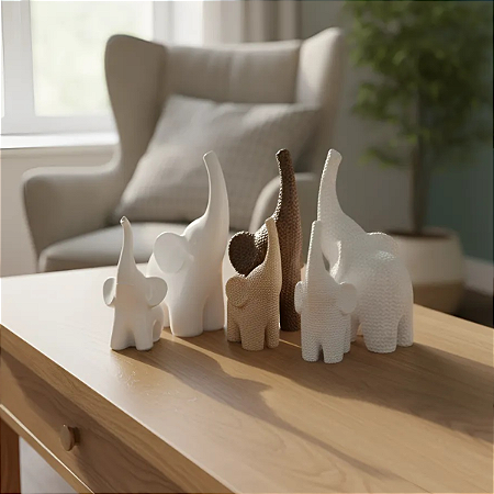 Enfeite 2 Estátua Elefantes Decoração Ambiente Sala 15e11cm