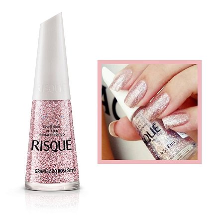 Esmalte Glitter Cor Granulado Rose 8ml Risque