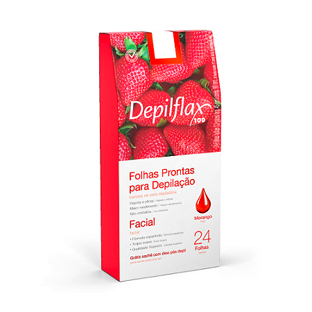 Folhas Prontas Faciais de Morango DepilFlax 24 Unidades